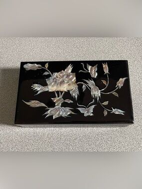 Vintage Mother of Pearl Floral Black Decorative Box